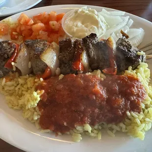 Beef kebab with rice