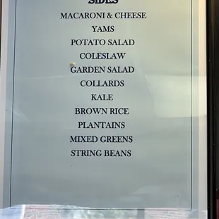 Sides menu