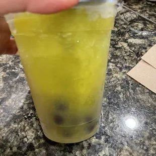My slushie cooler is so good! With mango and matcha with tapioca pearls
