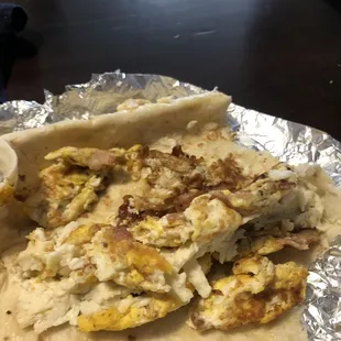 Bacon, egg, &amp; cheese burrito-no beans