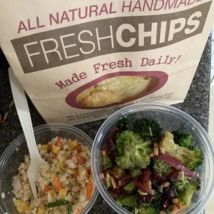 Cauliflower and broccoli salads from the deli. Add their homemade potato chips and you've got the lunch of a champion!