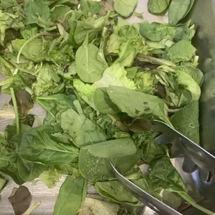 They need to refresh the spinach...see the white speckled portion by the tongs