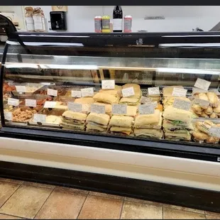 a display of sandwiches
