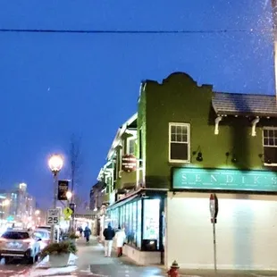 a city street at night