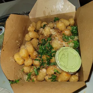 Huge order of super crispy garlic tater tots.