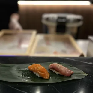 Salmon and yellowtail