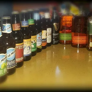 a row of beer bottles
