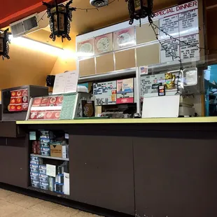 Front counter and menu board without most items