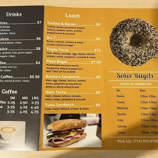 Menu and hours