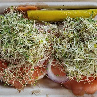 Lox city on "the works" bagel (capers are under the salmon)