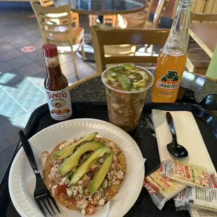 Ceviche tostada and shrimp cocktail