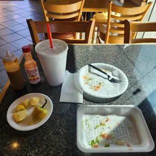 2 fish tacos and 1 ceviche de pescado tostada were excellent.