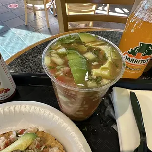 Shrimp Cocktail and Ceviche tostadas
