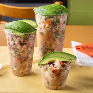 Small, medium, and large shrimp ceviche.