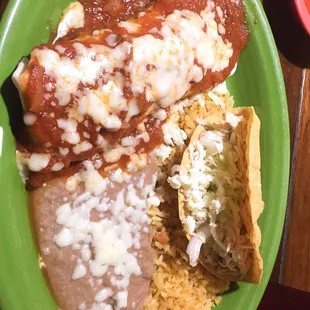 Chicken Burrito and Chicken Taco with Rice and Beans