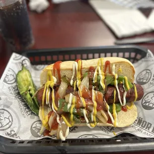 Jumbo bacon dog .