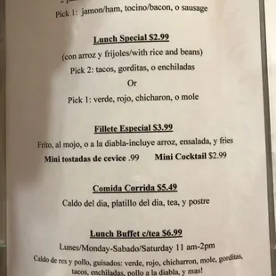 a menu for breakfast