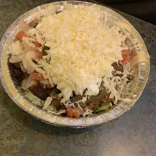Steak burrito bowl.