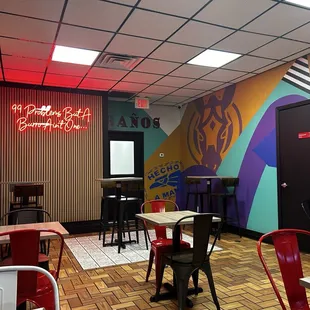 Seating area towards the back of the restaurant