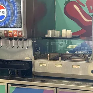 Salsa bar n fountain drink machine free refills a plus