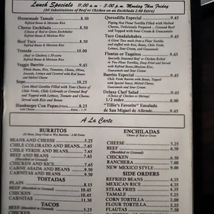 the menu of the restaurant