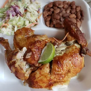 1/2 chicken with beans and coleslaw
