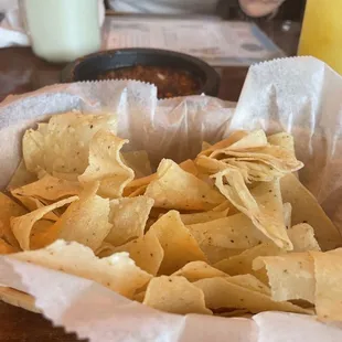 Complimentary nacho chips with salsa