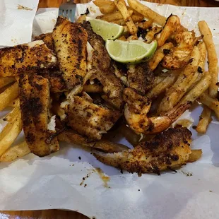 Blackened fish and shrimp basket