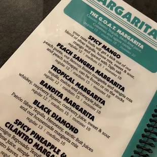 Margarita Menu