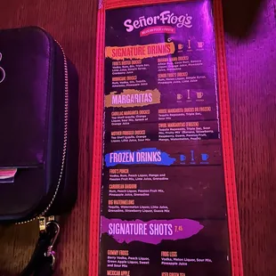 Drink menu