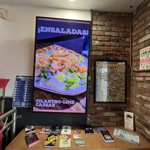 a menu and a poster