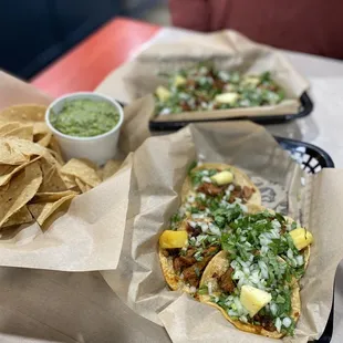 Al Pastor Tacos and freshly made chips