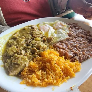 Chili Verde with beans and rice