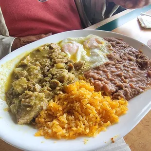 Chili Verde with rice and beans
