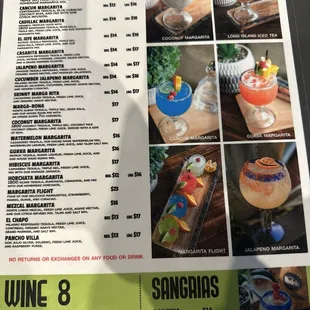 Cocktail menu as of 6/13/20204