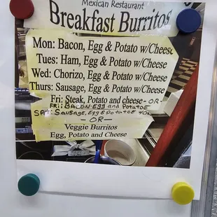 Burrito daily menu