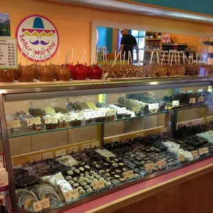 Candy counter full of delicious locally-made candies and chocolate