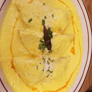 Chicken habanero cream enchiladas.