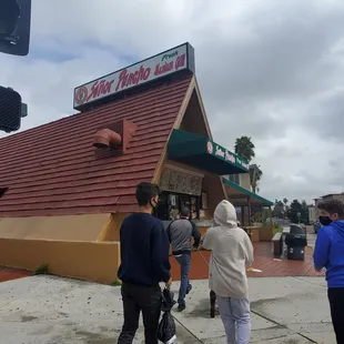 Front of Restaurant- walk up.  Drive thru in back