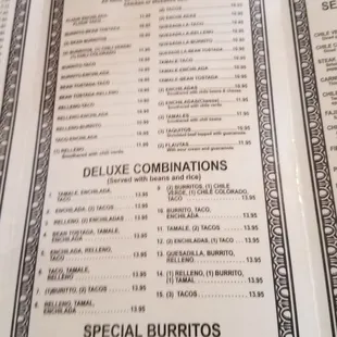 the menu and prices