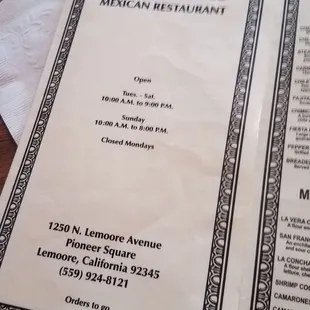 a menu for a mexican restaurant