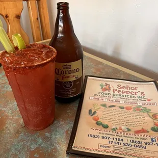 a bloody drink and a menu