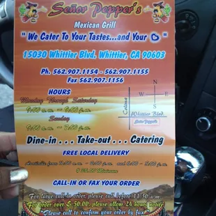 Front of menu