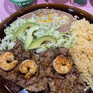 Carne asada and shrimp