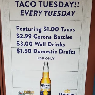 Taco Tuesday menu.