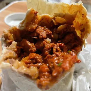 Chicken burrito ( view from top) Sorry, I almost forgot to get a photo it was so good!