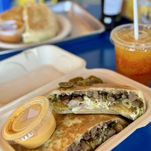 Sisig Crunch-a-dilla (pork) + Mangonada Fresca