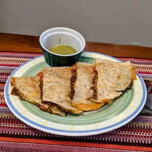 Senor Quesadilla with Cabeza (shredded beef) &amp; salsa verde