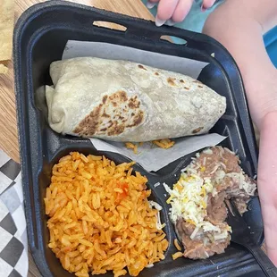 Kids #1 bean and cheese burrito  Comes with sides and drink