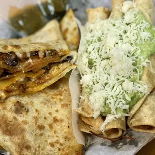 Special Combo #6: 3 Rolled Tacos with Guacamole, Cheese Quesadilla with Carnitas Al Pastor added